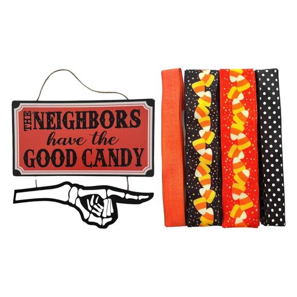 Halloween Good Candy Wreath Kit The Neighbors Have the Good Candy Sign & Ribbons - Picture 1 of 5